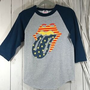 Alstyle Grey and Navy Raglan Tee with Red and Yellow Graphic